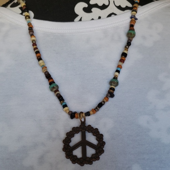 homemade Jewelry - Multicolored beaded peace necklace